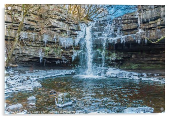 Wintry Summerhill Force and Gibsons Cave, Teesdale Acrylic by Richard Laidler