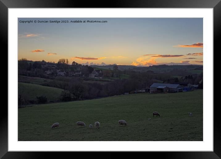 Englishcombe farm sunset near Bath Framed Mounted Print by Duncan Savidge