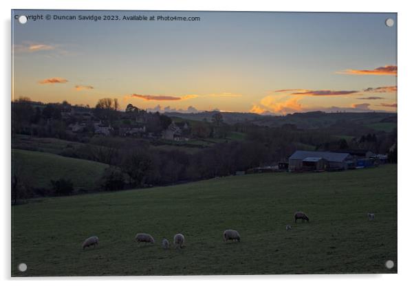 Englishcombe farm sunset near Bath Acrylic by Duncan Savidge