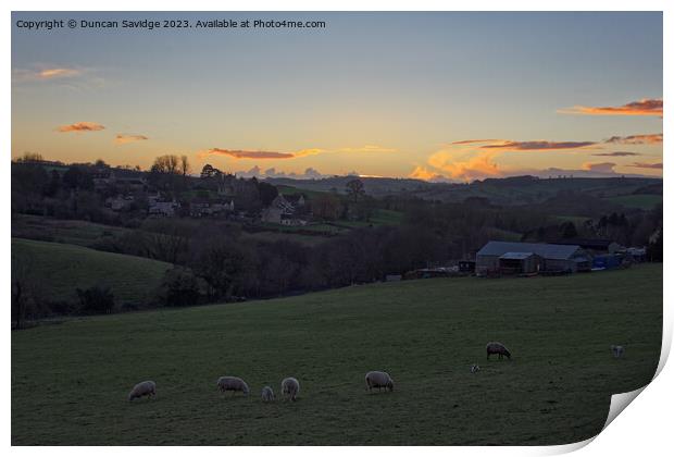 Englishcombe farm sunset near Bath Print by Duncan Savidge