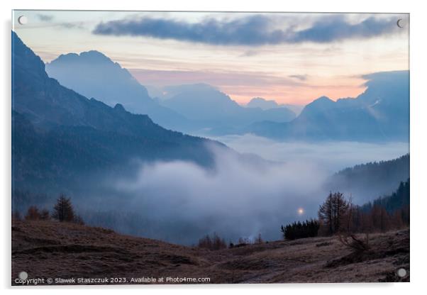 Dawn in the Dolomites Acrylic by Slawek Staszczuk
