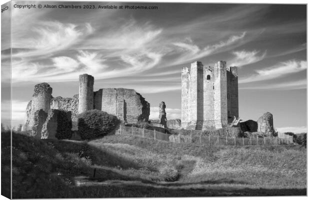 Conisbrough Castle Monochrome  Canvas Print by Alison Chambers