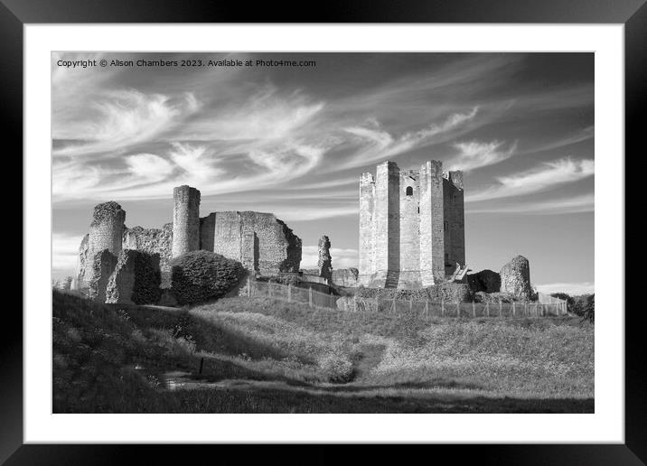Conisbrough Castle Monochrome  Framed Mounted Print by Alison Chambers