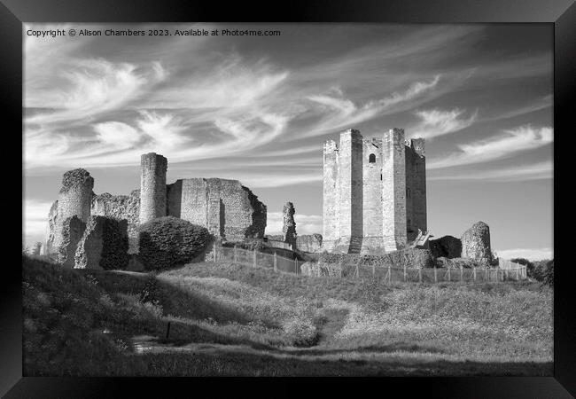 Conisbrough Castle Monochrome  Framed Print by Alison Chambers