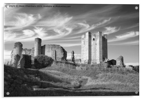 Conisbrough Castle Monochrome  Acrylic by Alison Chambers
