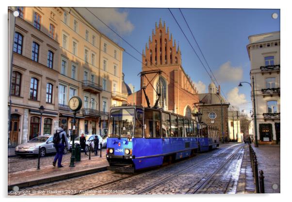 Krakow tram and church  Acrylic by Rob Hawkins
