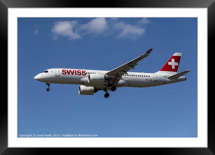 Swiss Airlines Airbus A220 Framed Mounted Print by David Pyatt