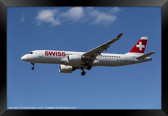 Swiss Airlines Airbus A220 Framed Print by David Pyatt
