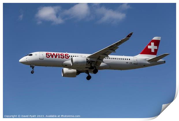 Swiss Airlines Airbus A220 Print by David Pyatt