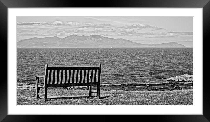 Troon bench with outlook to Arran Framed Mounted Print by Allan Durward Photography