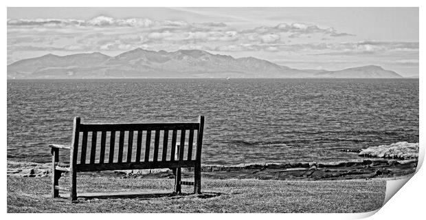 Troon bench with outlook to Arran Print by Allan Durward Photography