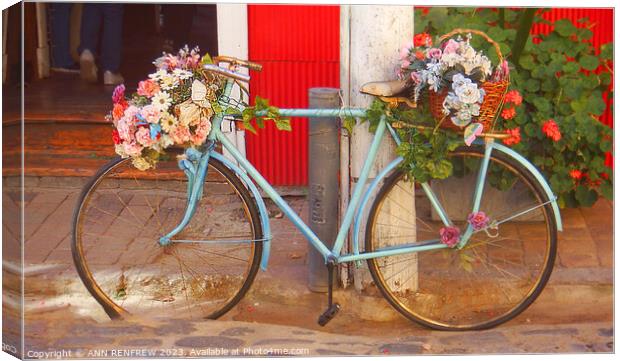 Floral bicycle Canvas Print by ANN RENFREW