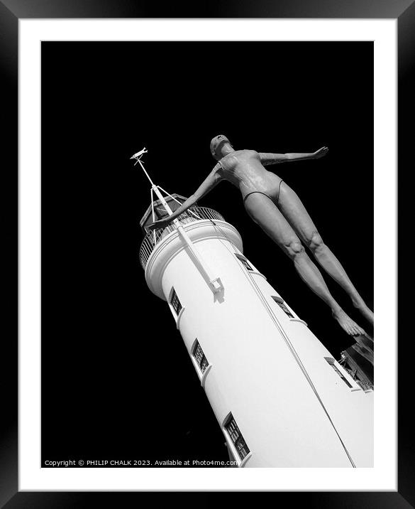 Diving lady at Scarborough lighthouse 864 Framed Mounted Print by PHILIP CHALK