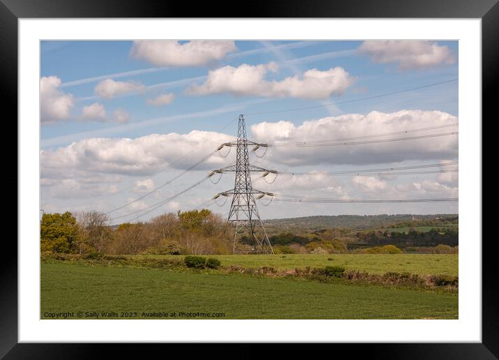 Pylon in Sussex countryside Framed Mounted Print by Sally Wallis