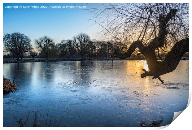 jewells of morning ice on pond Print by Kevin White