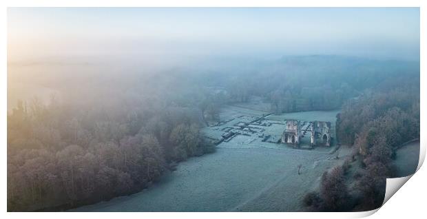 Roche Abbey Morning Mist Print by Apollo Aerial Photography