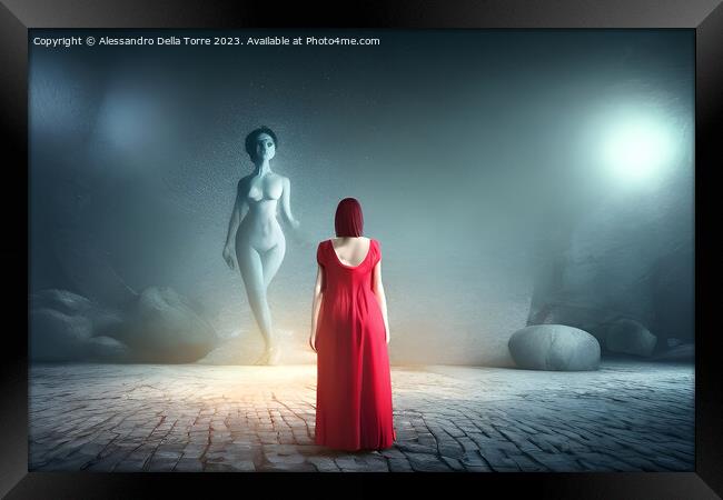 woman in a surreal world, looking at a ghost Framed Print by Alessandro Della Torre