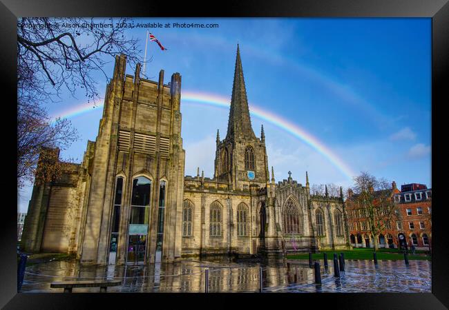 Sheffield Cathedral Rainbow Framed Print by Alison Chambers