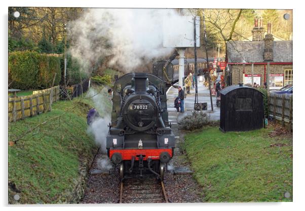 78022 at Oxenhope. Acrylic by David Birchall