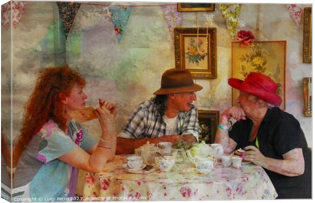 Friends having a chat over a cup of  tea. Canvas Print by Luigi Petro
