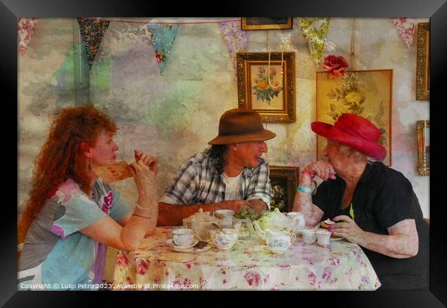 Friends having a chat over a cup of  tea. Framed Print by Luigi Petro