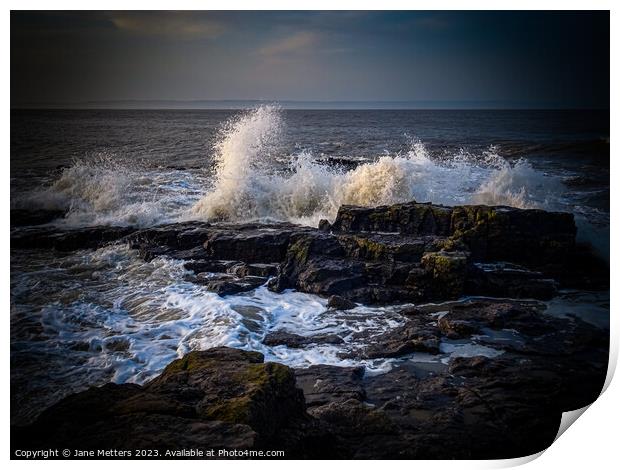 Waves Crashing on the Rocks Print by Jane Metters