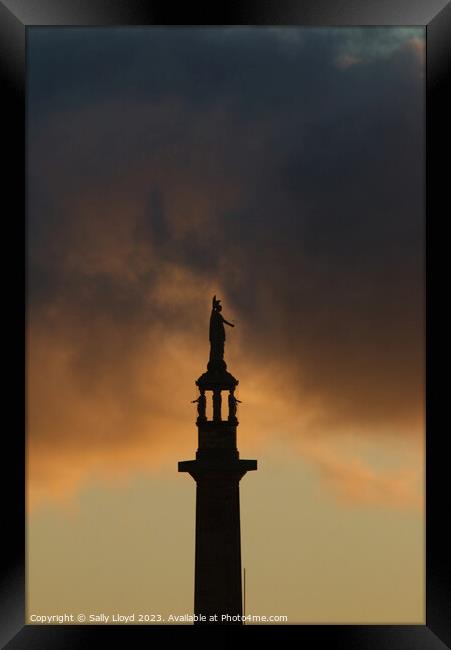 Sunset at the Britannia Lord Nelson Monument in Great Yarmouth Norfolk Framed Print by Sally Lloyd