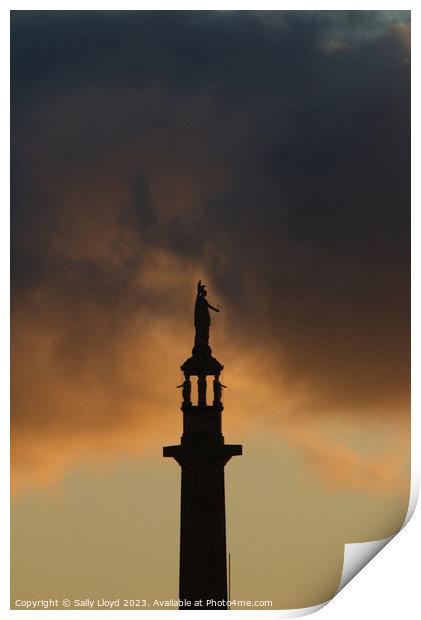 Sunset at the Britannia Lord Nelson Monument in Great Yarmouth Norfolk Print by Sally Lloyd