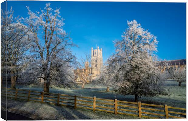 Frosty, misty morning in Ely, Cambridgeshire, 22nd January 2023 Canvas Print by Andrew Sharpe