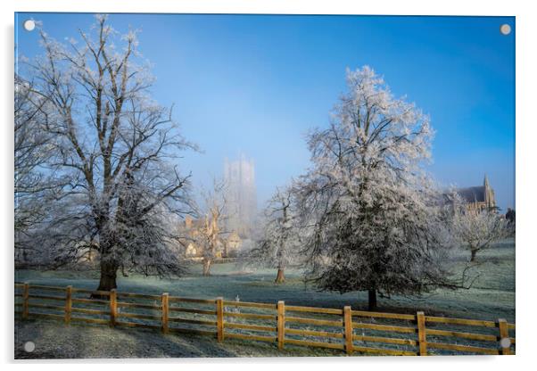 Frosty, misty morning in Ely, Cambridgeshire, 22nd Acrylic by Andrew Sharpe