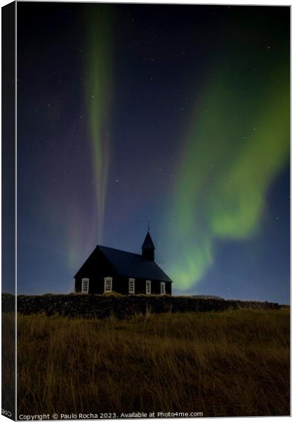 Northern Lights over The Black Church in Budir, Iceland Canvas Print by Paulo Rocha