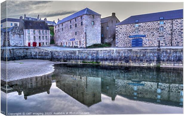 Portsoy Village 17thCentury Harbour Building Reflection Aberdeenshire Scotland  Canvas Print by OBT imaging