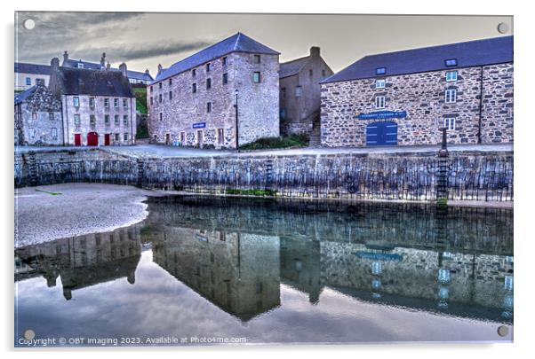 Portsoy Village 17thCentury Harbour Building Reflection Aberdeenshire Scotland  Acrylic by OBT imaging