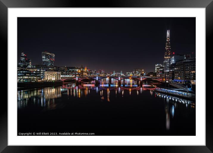 Along the Thames at Night... Framed Mounted Print by Will Elliott