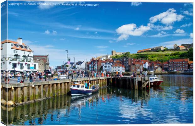 Whitby Harbour In Summer Canvas Print by Alison Chambers