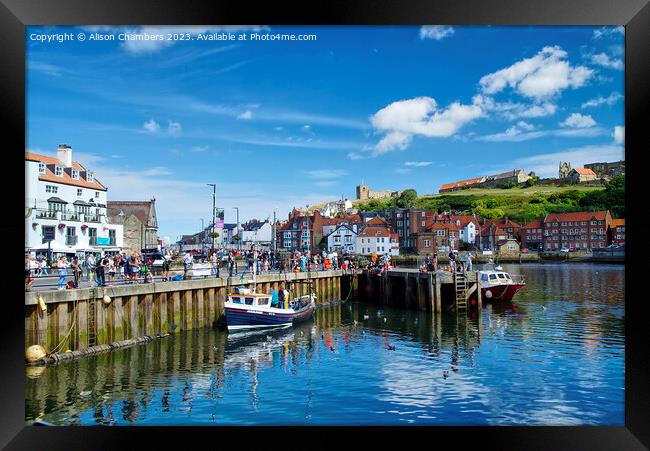 Whitby Harbour In Summer Framed Print by Alison Chambers