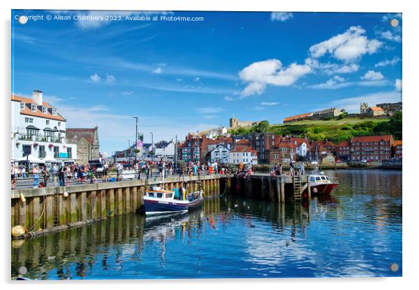 Whitby Harbour In Summer Acrylic by Alison Chambers