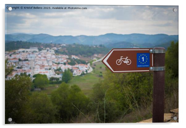 Atlantic Coast Bicycle route sign in Aljezur, Algarve, Portugal. Acrylic by Kristof Bellens