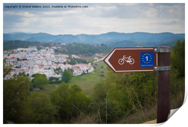 Atlantic Coast Bicycle route sign in Aljezur, Algarve, Portugal. Print by Kristof Bellens
