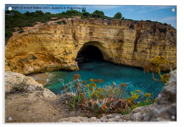 High angle viewpoint on Praia de Vale Covo in Carvoeiro on the coast of Algarve, Portugal Acrylic by Kristof Bellens