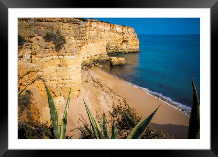 View on empty beach in Carvalho, Algarve, Portugal. Framed Mounted Print by Kristof Bellens