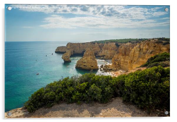 View on cliffs on the Algarve beach in Ponta da Piedade in Portugal. Acrylic by Kristof Bellens