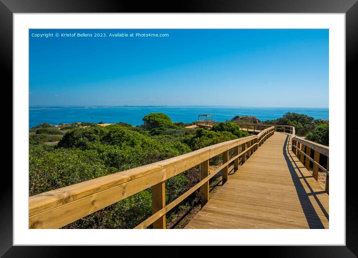 View on wooden elevated boardwalk at Lagos beach in Algarve, Portugal Framed Mounted Print by Kristof Bellens