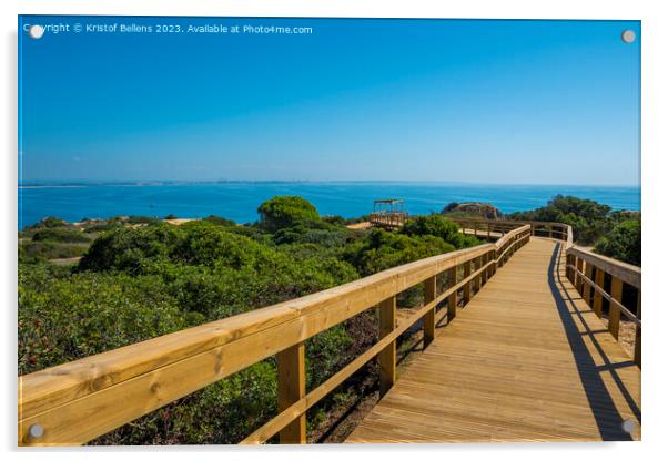 View on wooden elevated boardwalk at Lagos beach in Algarve, Portugal Acrylic by Kristof Bellens
