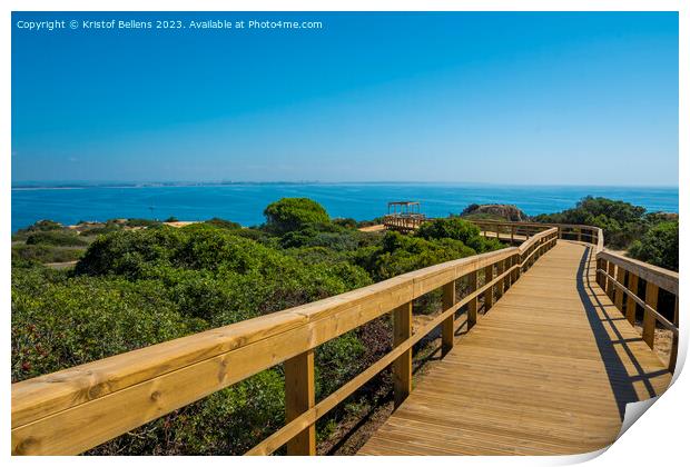 View on wooden elevated boardwalk at Lagos beach in Algarve, Portugal Print by Kristof Bellens