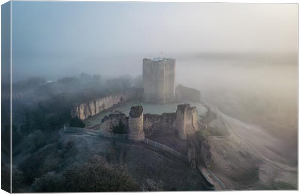 Conisbrough Castle In The Fog Canvas Print by Apollo Aerial Photography