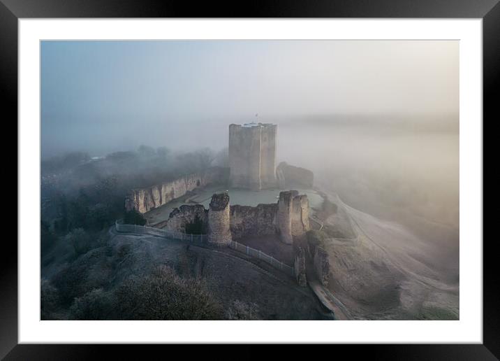 Conisbrough Castle In The Fog Framed Mounted Print by Apollo Aerial Photography