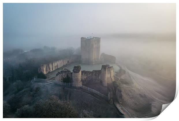 Conisbrough Castle In The Fog Print by Apollo Aerial Photography