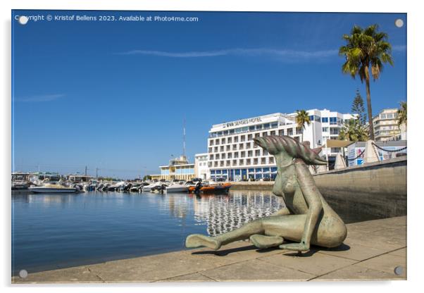 View on the Eva Senses Hotel and Sereia statue at the Marina district in Faro, Portugal Acrylic by Kristof Bellens