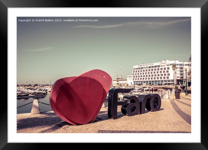 View on the I love Faro sign and Eva Senses Hotel in the marina of Faro, Portugal. Framed Mounted Print by Kristof Bellens